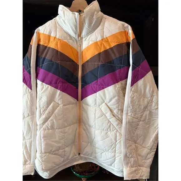 NWT Free People FP Movement x Hatch Printed Puffer Jacket Ivory Chevron Medium - Picture 11 of 11